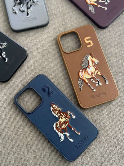 Santa Barbara Polo Horse iPhone Back Case Cover Embroidered Leather