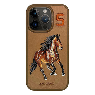 Santa Barbara Polo Horse iPhone Back Case Cover Embroidered Leather