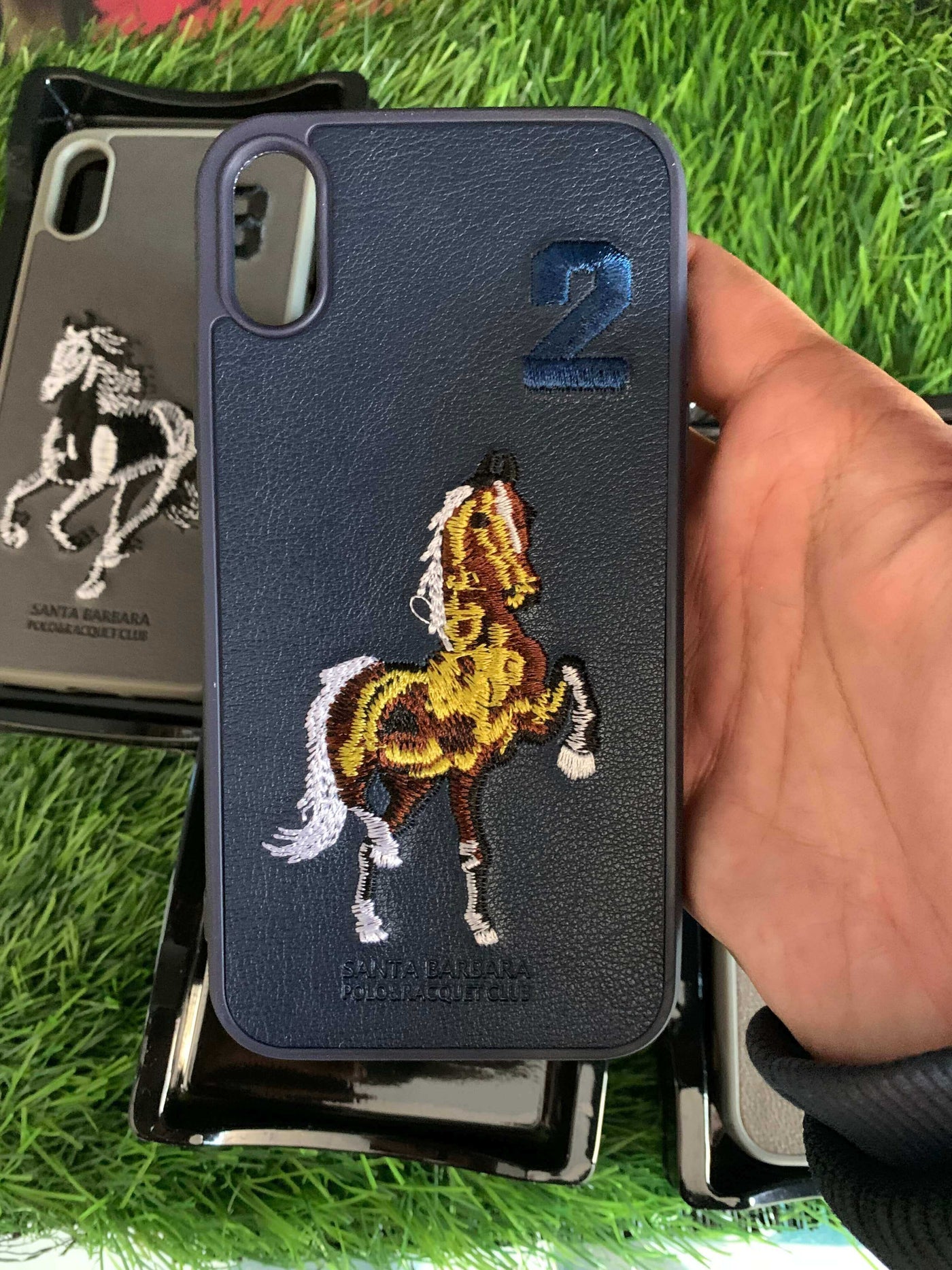 Santa Barbara Polo Horse iPhone Back Case Cover Embroidered Leather