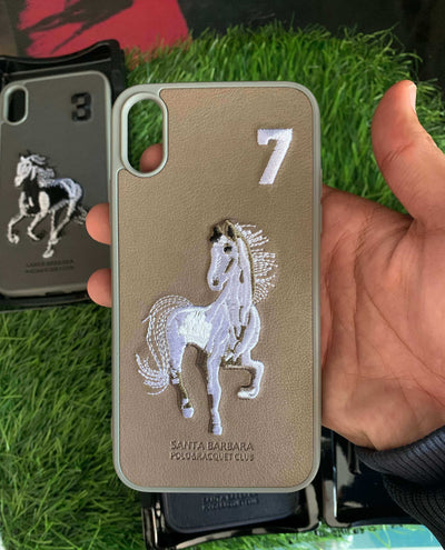 Santa Barbara Polo Horse iPhone Back Case Cover Embroidered Leather