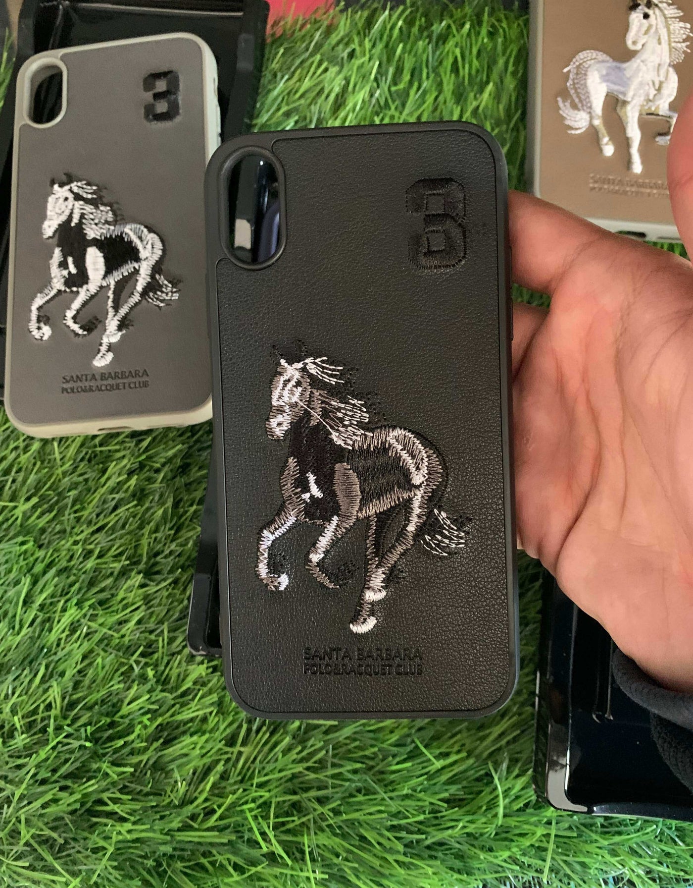 Santa Barbara Polo Horse iPhone Back Case Cover Embroidered Leather