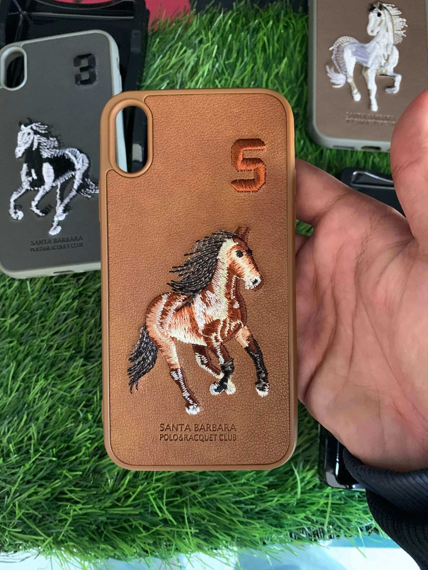 Santa Barbara Polo Horse iPhone Back Case Cover Embroidered Leather