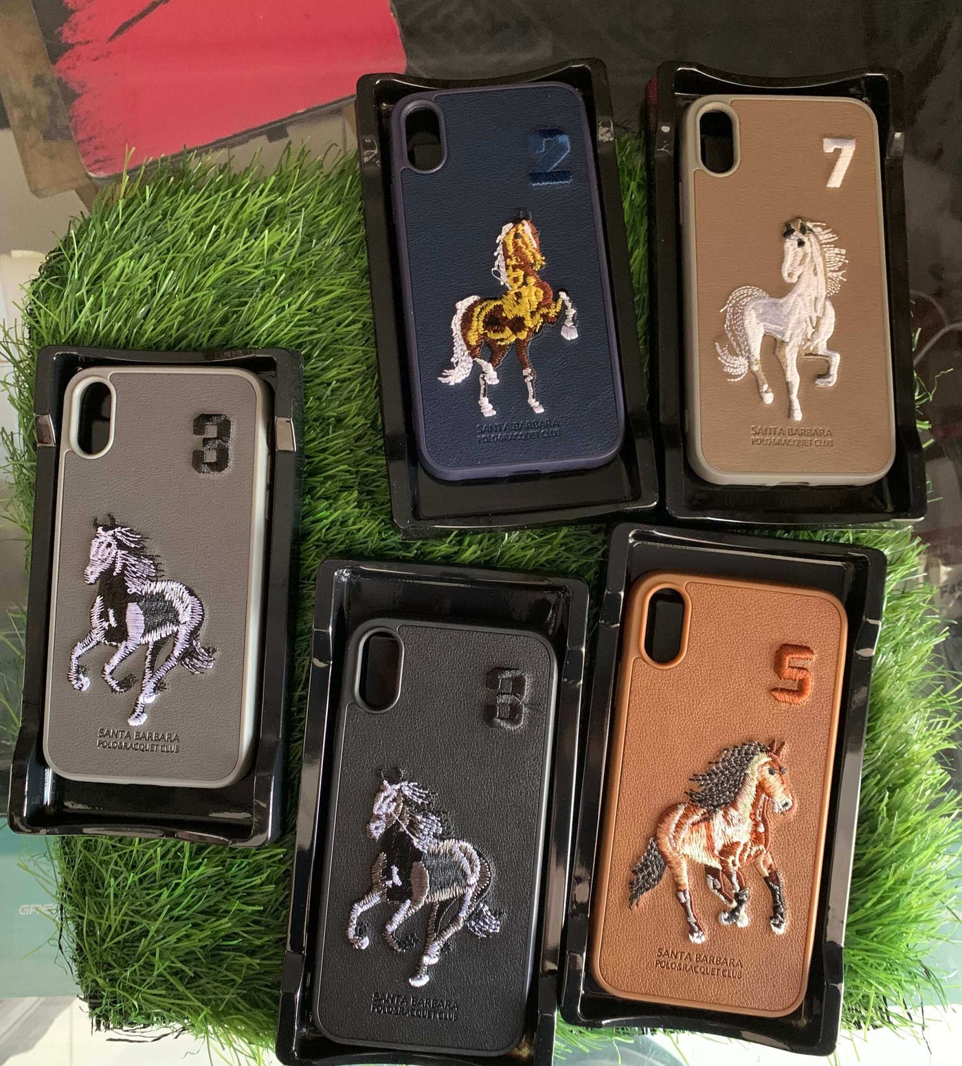 Santa Barbara Polo Horse iPhone Back Case Cover Embroidered Leather